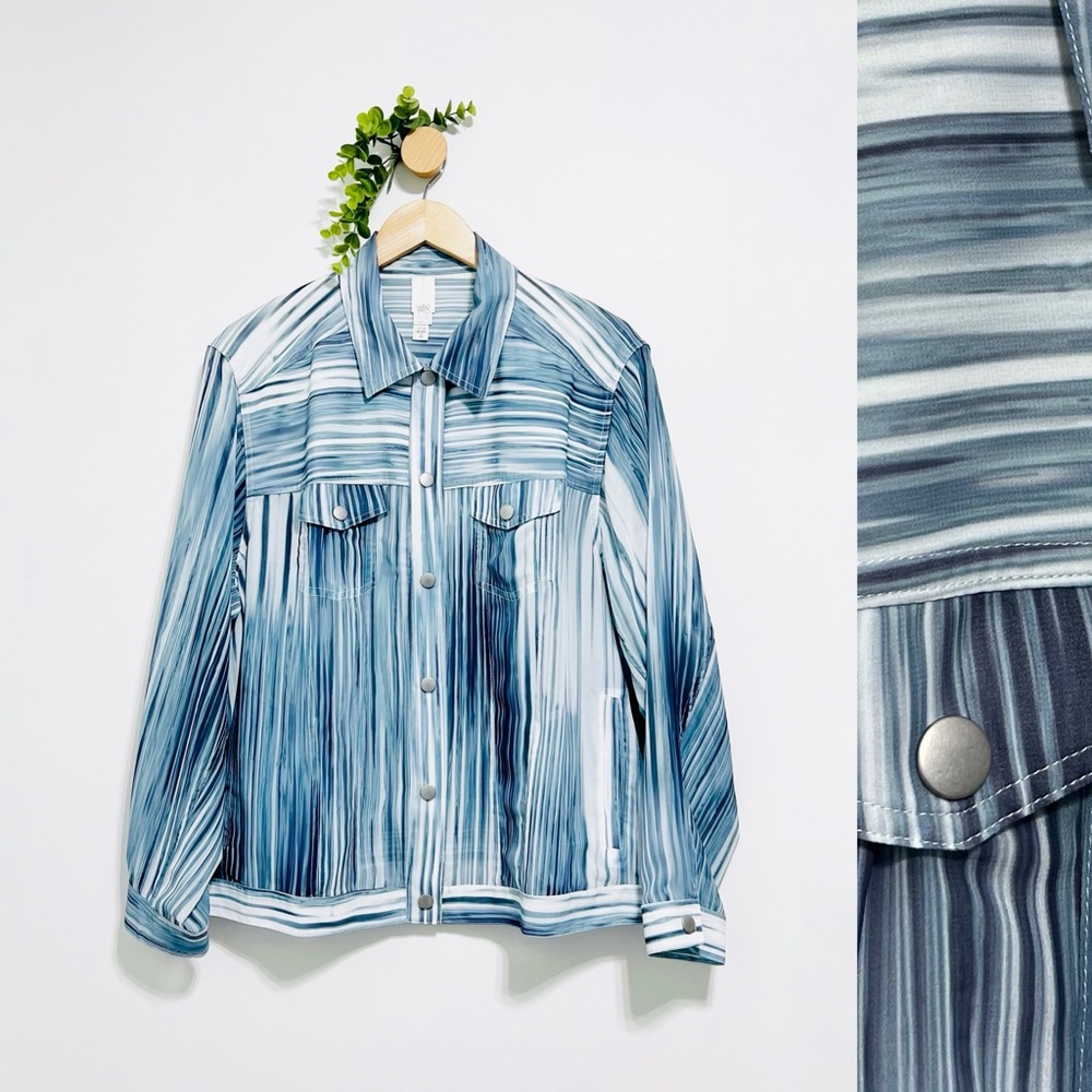 Wynne Layers Sheer Blue White Striped Chiffon Jacket